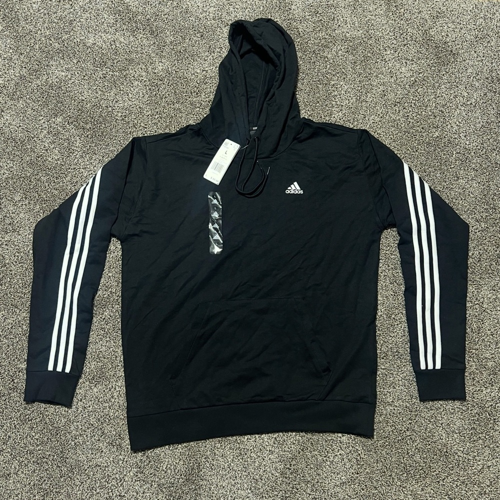 New Adidas Men’s Large Black White Stripe Lightweight Hoodie